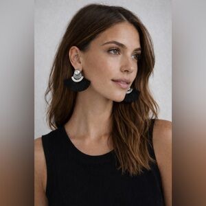 Nasty Gal Black & Silver Statement Tassel Earrings – Fan Fringe